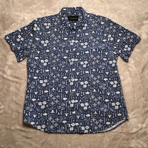 Wildfang Shirt Womens XL Blue White Floral Geometric Artsy Modern Indie